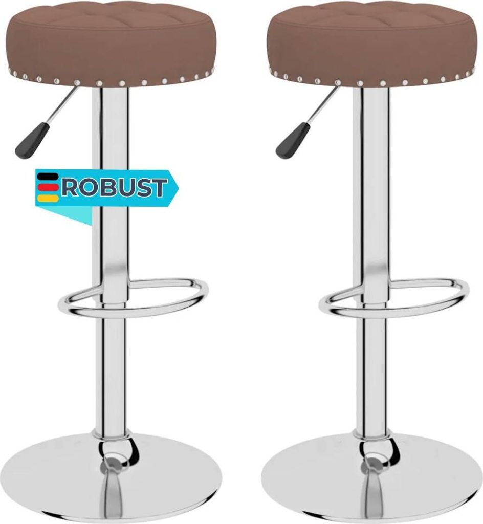 Barhocker KENTR höhenverstellbar 2er Set Braun Stoff | Barstühle drehbar Küchenhocker Thekenhocker für Küche Hausbar