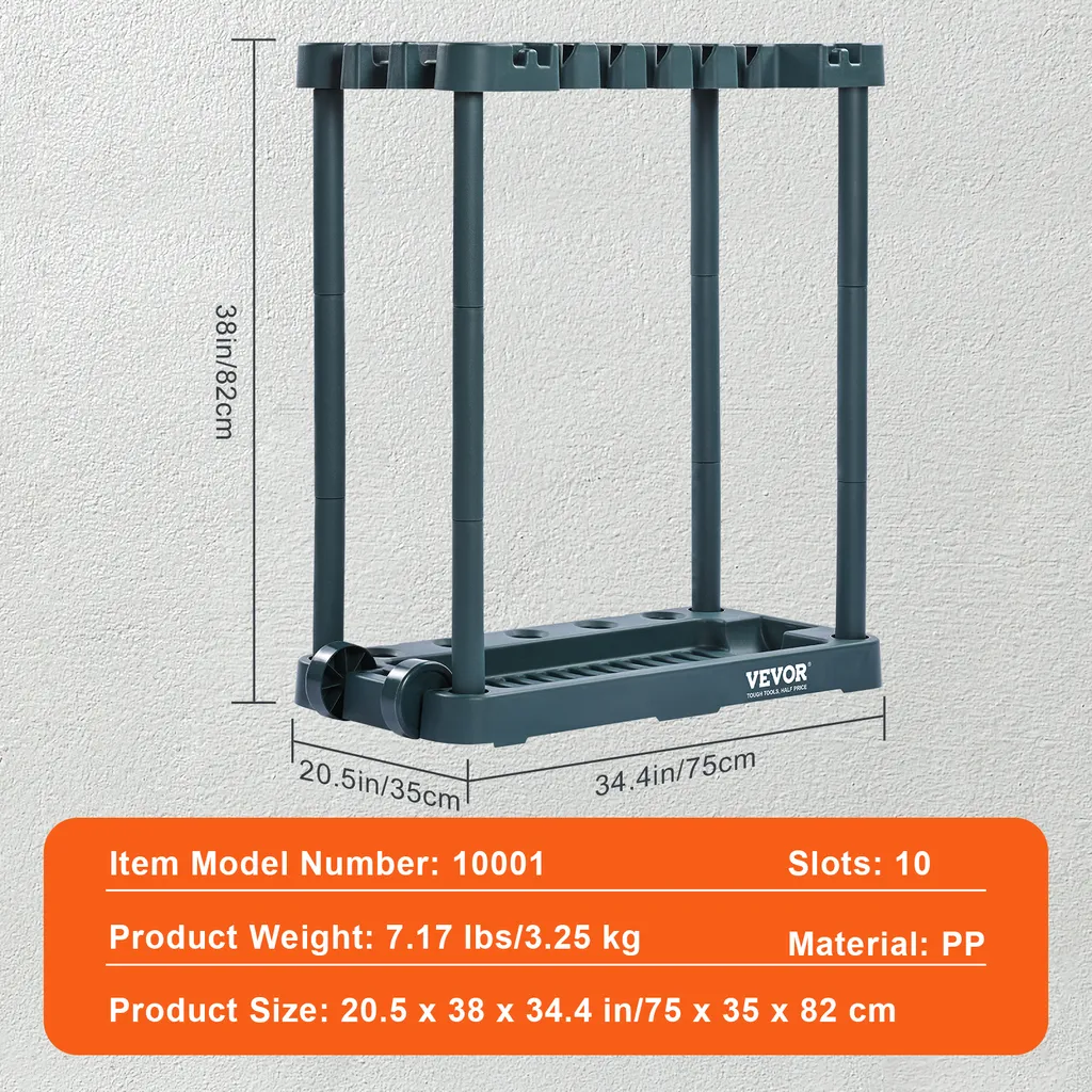 Support d'Outils de Jardin VEVOR 75cm, Anti-basculement 10 Compartiments PP