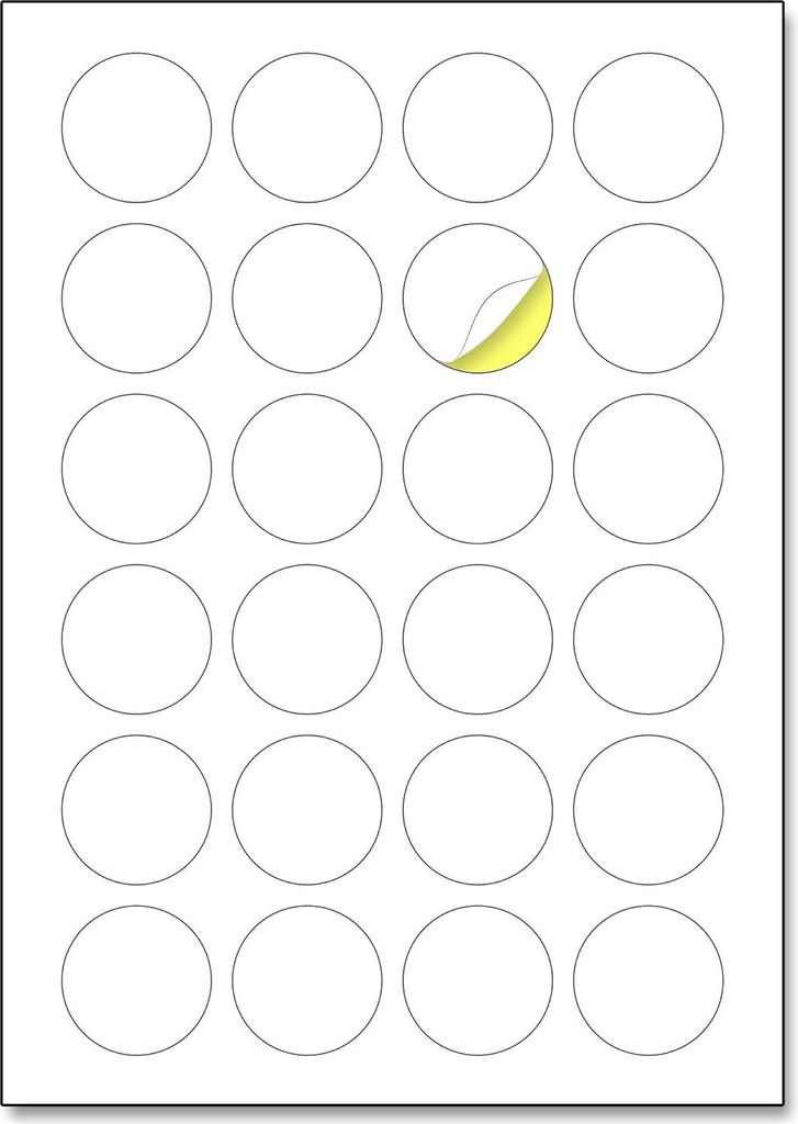 24 Aufkleber auf A4-Blatt - runde selbstklebende Etiketten - weiß - geeignet für Laser- & Inkjet-Drucker - insgesamt 600 Aufkleber.