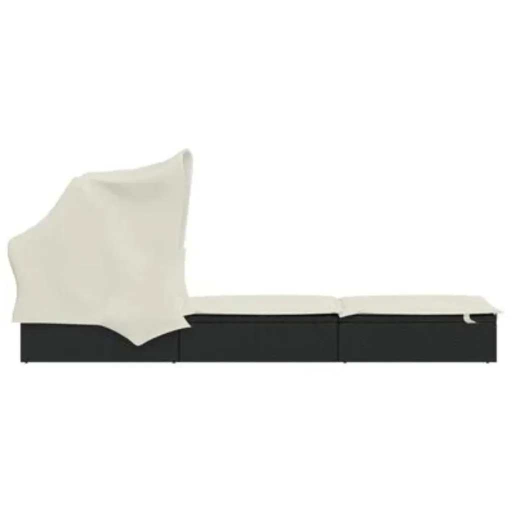 Transat rotin avec toit solaire noir 213x63x97 cm : confort à l'ombre - 6