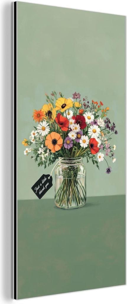 MuchoWow Wanddekoration Metall Metallbild Wandkunst 20x40 cm Blumen - Vase - Karte MuchoWow Aluminium Gemälde - Aluminium Gemäldes