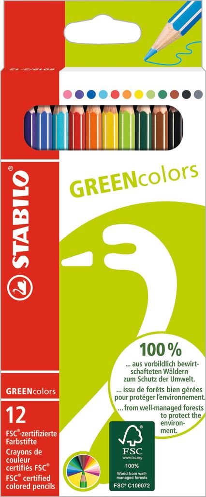 Umweltfreundlicher Buntstift - STABILO GREENcolors - 12er Pack - mit 12 verschiedenen Farben