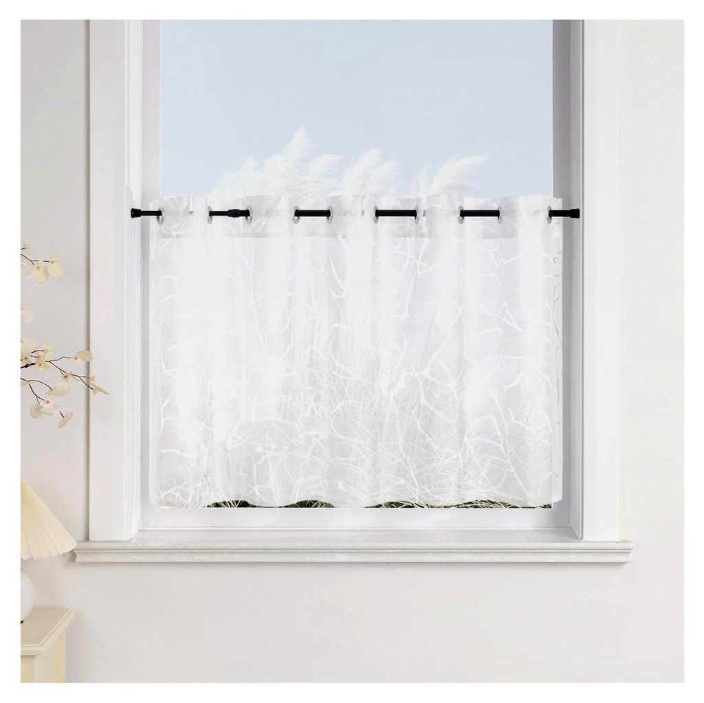 Halbtransparente Scheibengardinen im Landhausstil für die Küche, Bistrogardine in Weiß mit Ösen, HxB 60x90cm