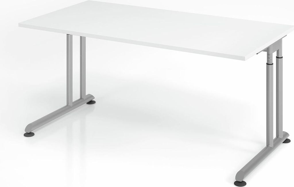 Büro Schreibtisch 160x80 cm Modell ZS16 mechanische Höheneinstellung W = Weiß-Silber-ohne Seitenblenden