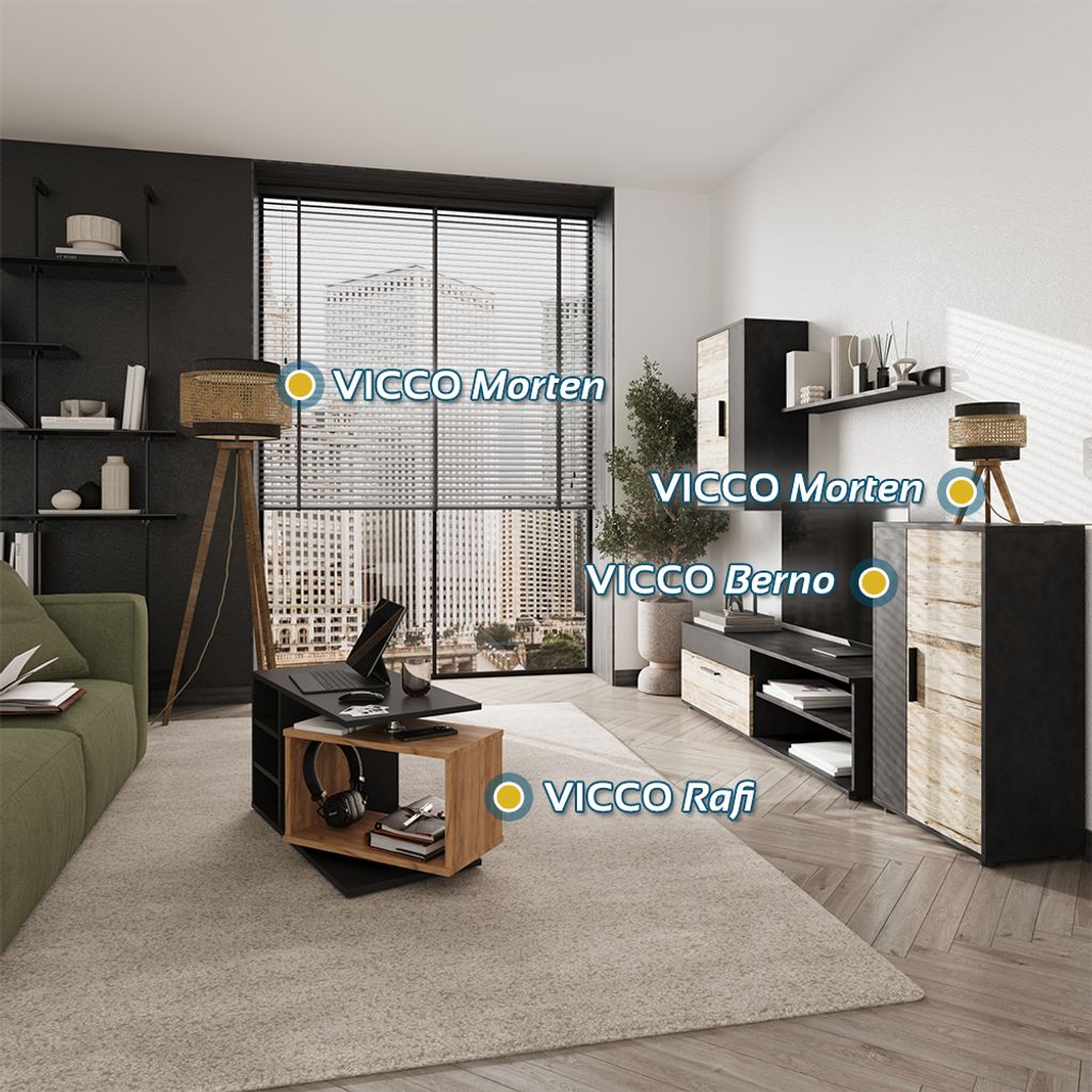Vicco Wohnwand Berno, 4er Set, Beige/Anthrazit Produktbild 2