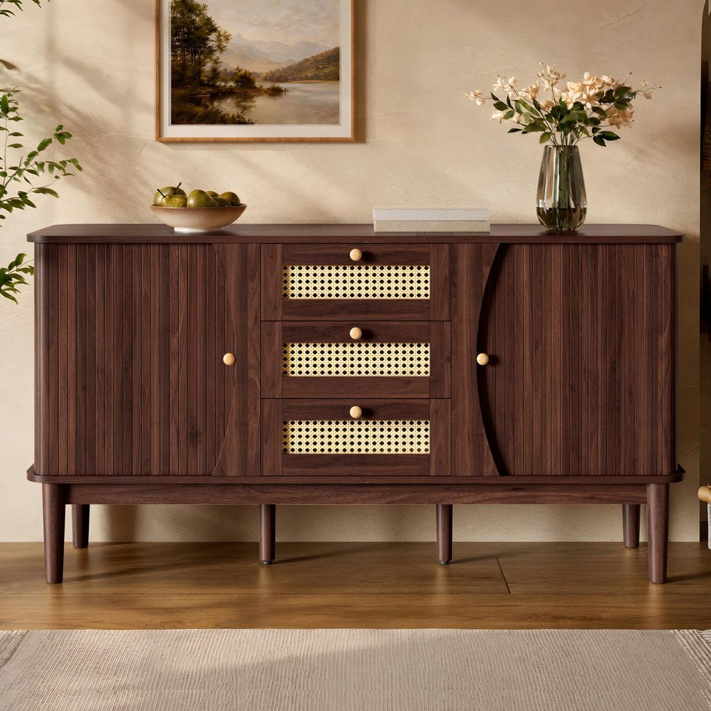Mueble aparador Merax de 140 cm, armario de ratán con 3 Imagen del producto 