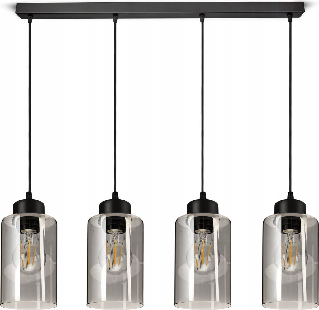 Luxolar Led Pendelleuchte - Hängelampe 4 flammig schwarz E27 60W - Deckenleuchte wohnzimmer, Schwarz Glas