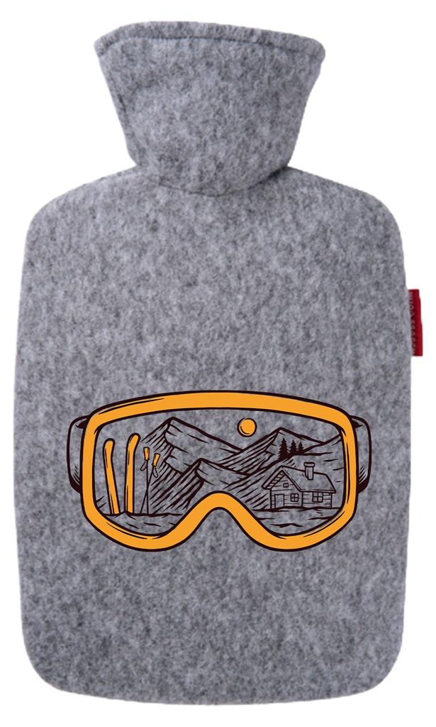 Huuraa Wärmflasche Ski Skibrille 1,8 Liter Filz Classic Filzbezug Bettflasche Geschenkidee
