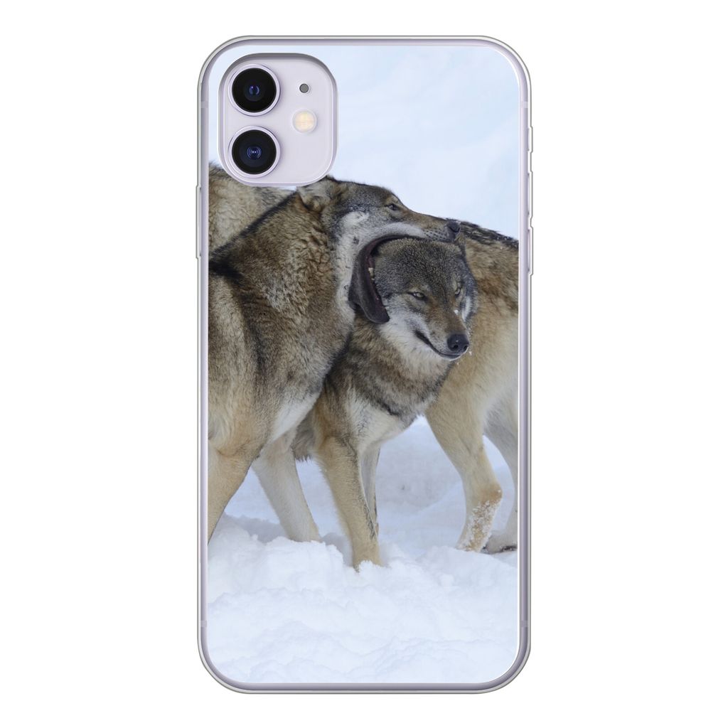MuchoWow Handyhülle Schutzhülle Hülle für iPhone 11 Wolf - Europa - Schnee Silikon Softcase Handy Hülle - Handytasche