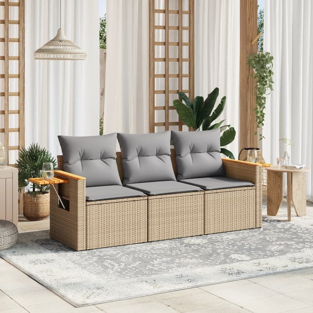 Maison Exclusive - 3-tlg. Garten-Sofagarnitur mit Kissen Beige Poly Rattan