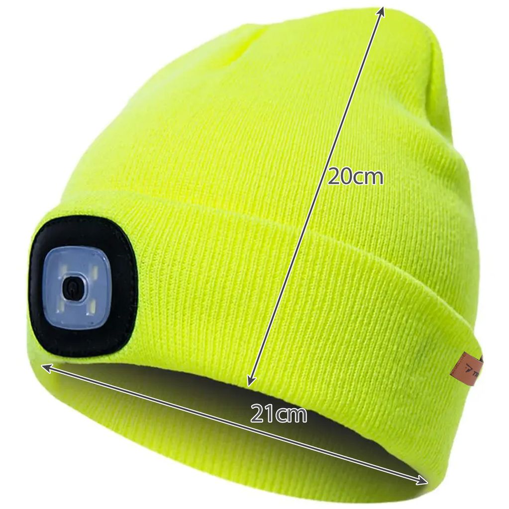 Beleuchtete Beanie Mütze mit Stirnlampe 4 LED USB Aufladbar Wintermütze Kinder Erwachsene Uni 22663, Farbe:Gelb