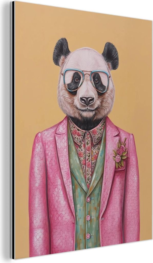 MuchoWow Wanddekoration Metall Metallbild Wandkunst 30x40 cm Panda - Anzug - Sonnenbrille - Blau MuchoWow Aluminium Gemälde - Bilder