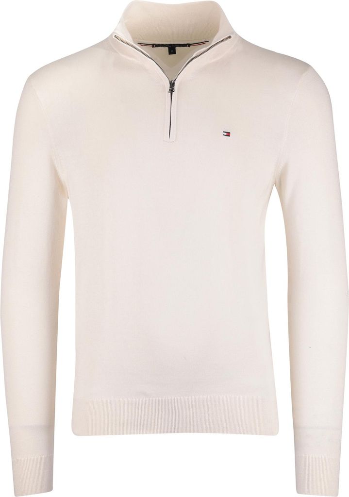 Tommy Hilfiger Half-Zip Pullover cremefarben Baumwolle einfarbig