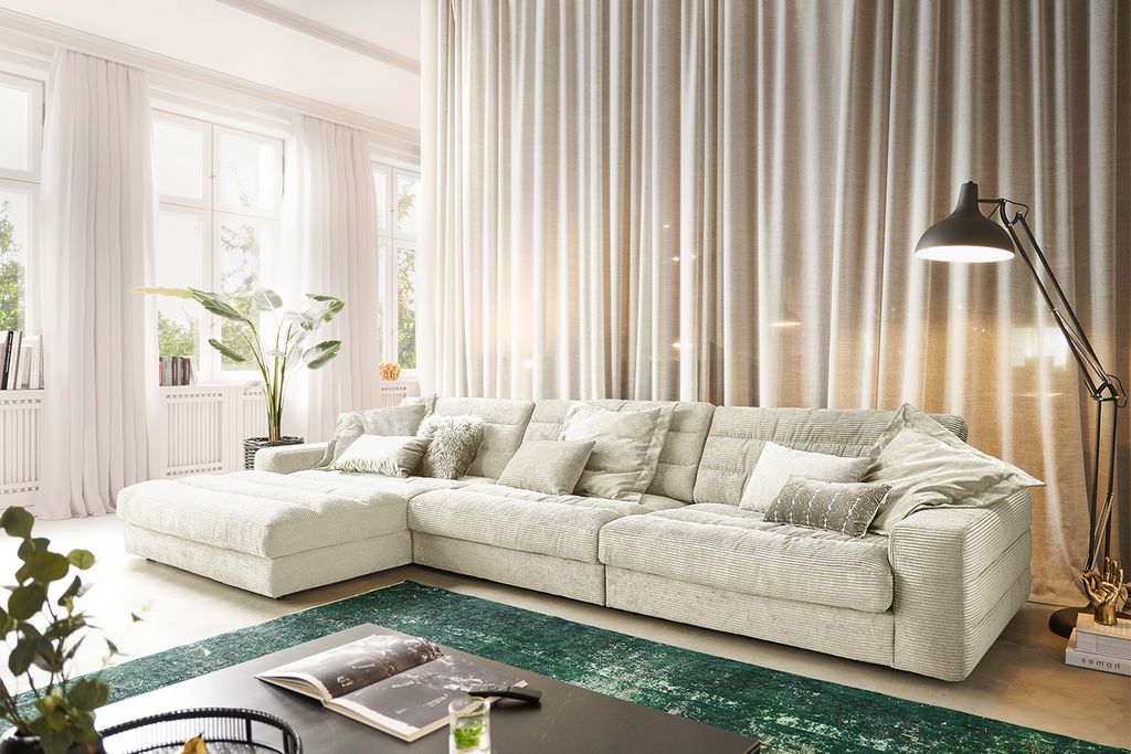 KAWOLA Sofa LANA XL Ecksofa Cord cremeweiß Recamiere links Produktbild 