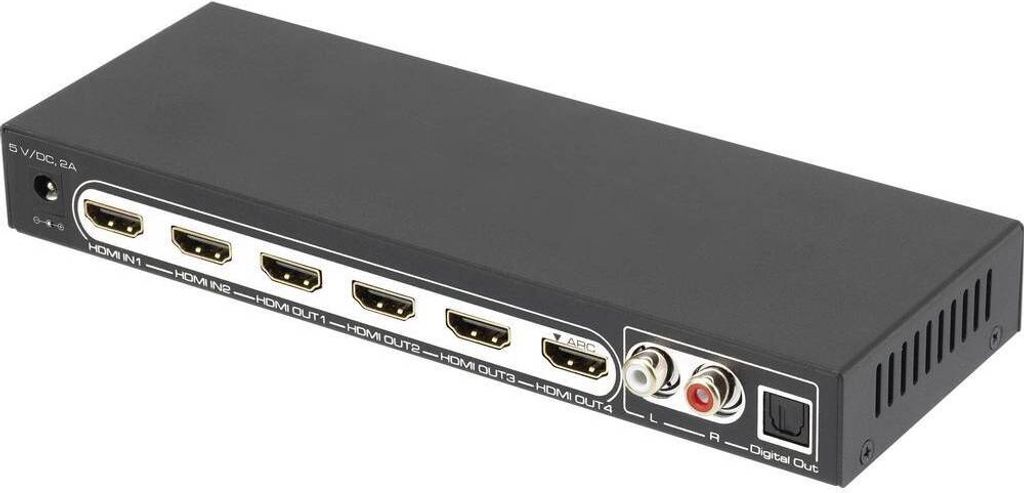 SpeaKa Professional 4 Port HDMI-Splitter mit Audio-Ports, mit Fernbedienung 3840 x 2160 Pixel Schwarz