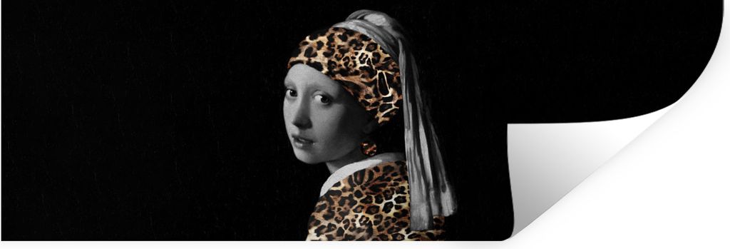 MuchoWow Wandtattoo Wandsticker Wandaufkleber Vermeer - Das Mädchen mit dem Perlenohrring - Panther 90x30 cm Selbstklebend und Repositionierbar ...