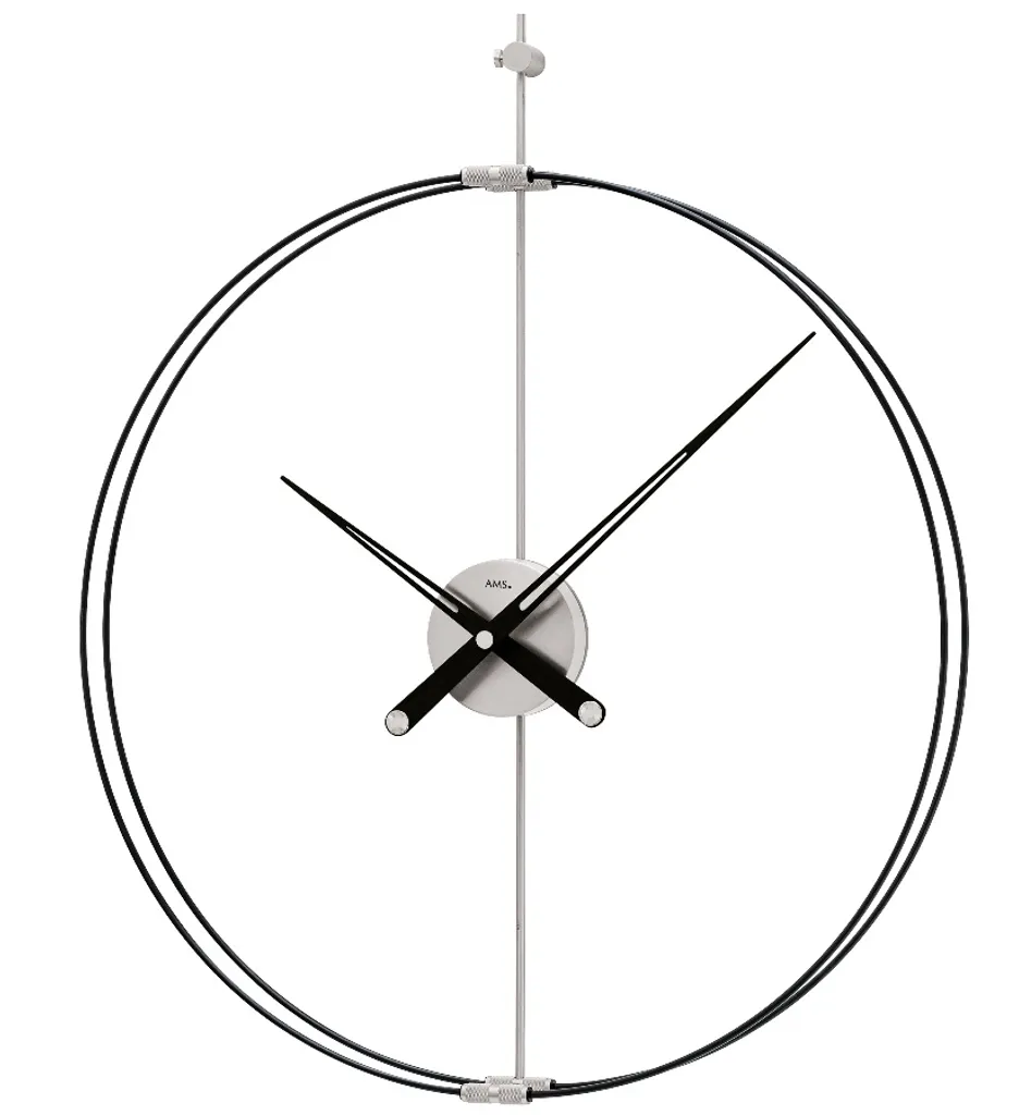 Horloge murale AMS 9656 silencieuse en aluminium brossé et verre minéral