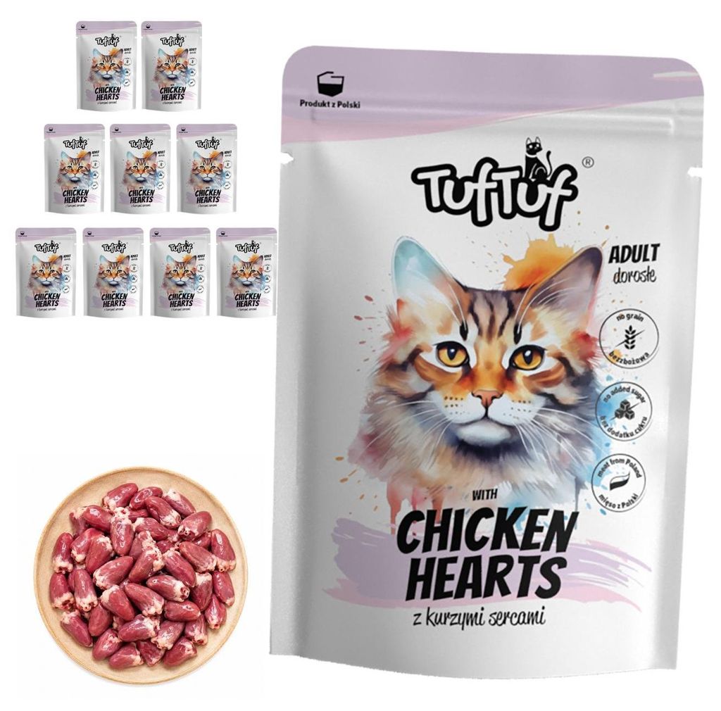 TufTuf | Krmivo pre mačky – kuracie srdcia – súprava Obrázok produktu 