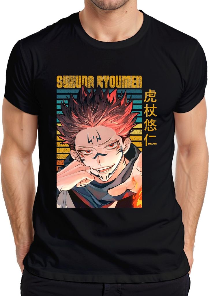 Sukuna Ryoumen Jujutsu Kaisen Dämon rot düster Fan Geschenk Herren T-Shirt, Schwarz, S