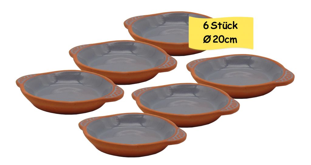 Mediterranes Tapasschalen-Set 6 Stück Ø20 cm – Grau – Ofenfest & Spülmaschinengeeignet