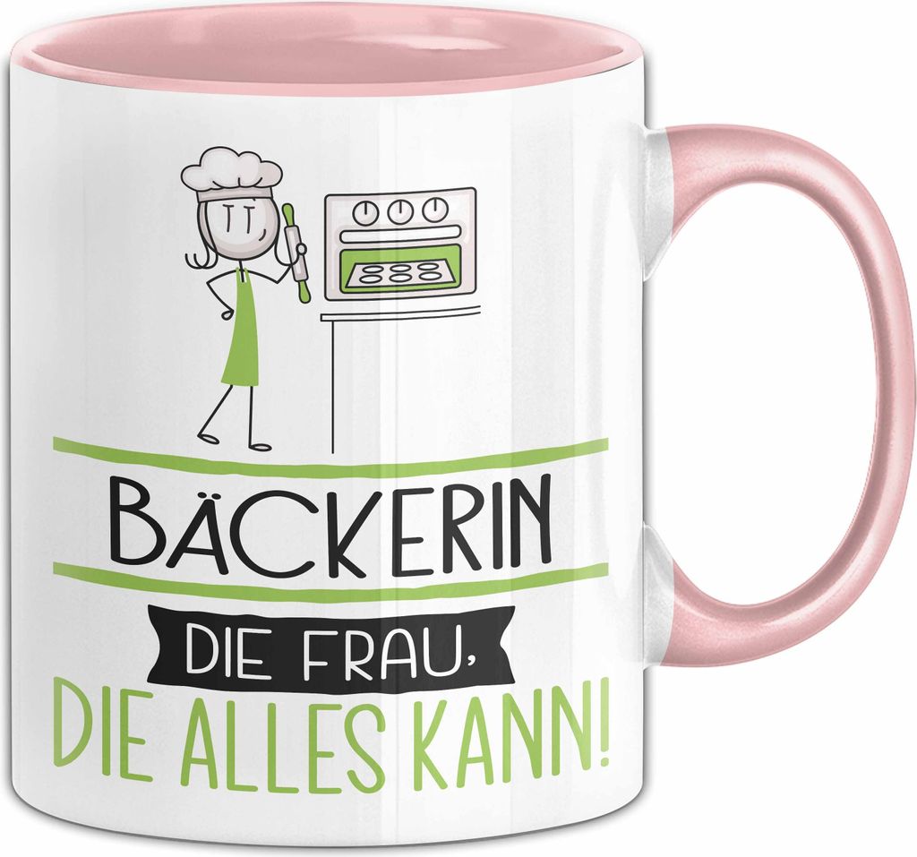 Bäckerin Geschenk Tasse Becher Die Frau Die Allen Kann Geschenkidee für eine Bäckerin Lustig (Rosa)