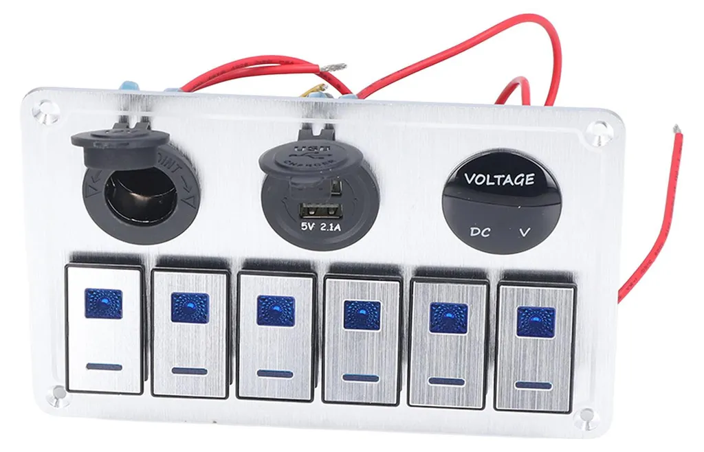Panneau de switch 6 voies LED bleu USB pour organiser vos commandes