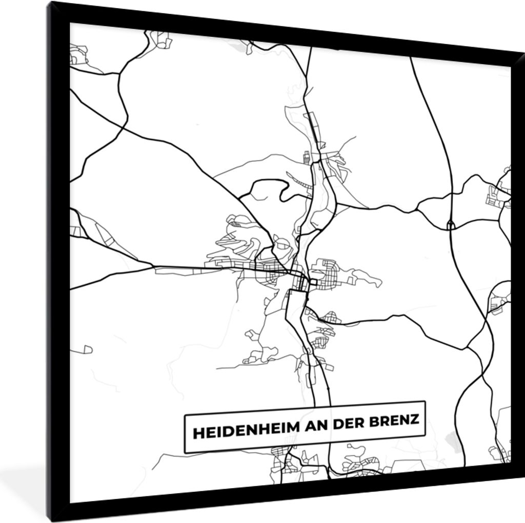 MuchoWow Gerahmtes Poster Heidenheim an der Brenz - Karte - Stadtplan 40x40 cm - Poster mit Schwarzem Bilderrahmen Wandposter Rahmen Foto Bilder ...