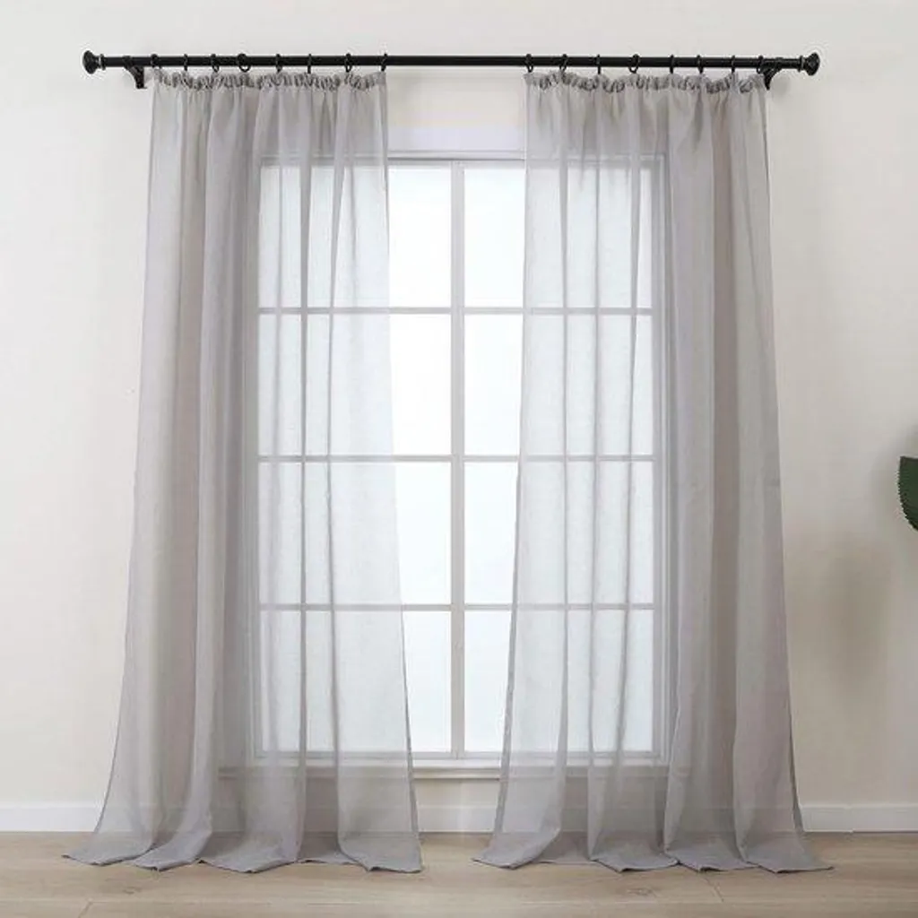 Rideaux gris clair effet lin moderne 225 cm - Lot de 2 voilages chic