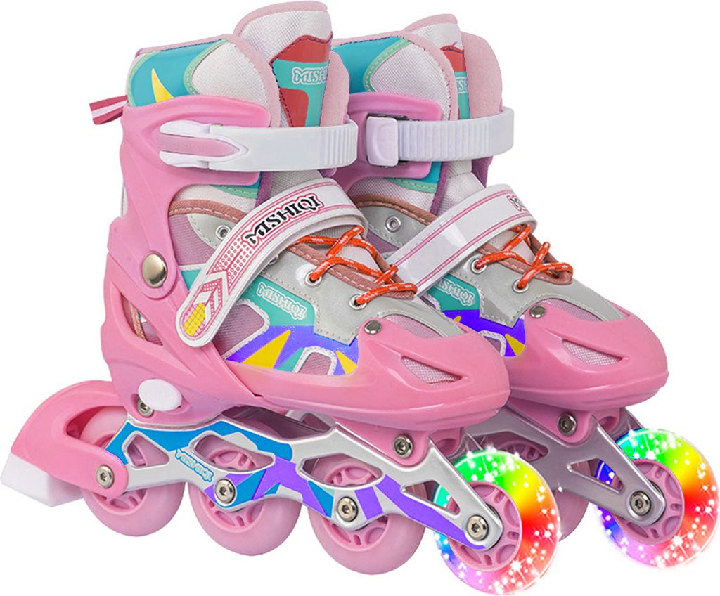 Rollschuhe Kinder verstellbar, mit Leuchtenden Rädern Roller Skates Inline Skates für Mädchen, Jungen, Anfänger, Rosa, Größe 38-42