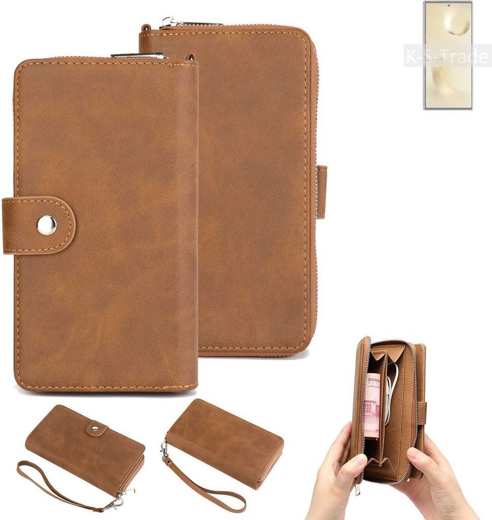 K-S-Trade Handyhülle Schutzhülle kompatibel mit Xiaomi Mi MIX Fold 2 & Portemonnee Tasche Handytasche Case Etui Geldbörse Wallet braun (1x)