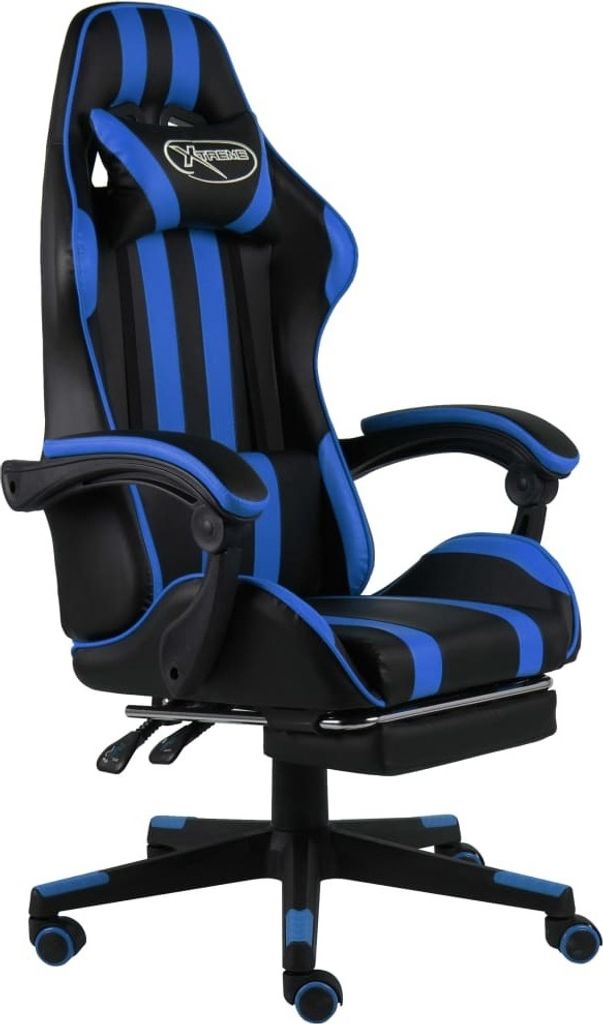 The Living Store Gaming-Stuhl mit Fußstütze Schwarz und Blau Kunstleder