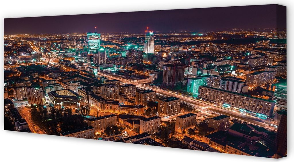 Leinwandbild 125x50 Wandkunst Warschau Stadt Nacht-Panorama