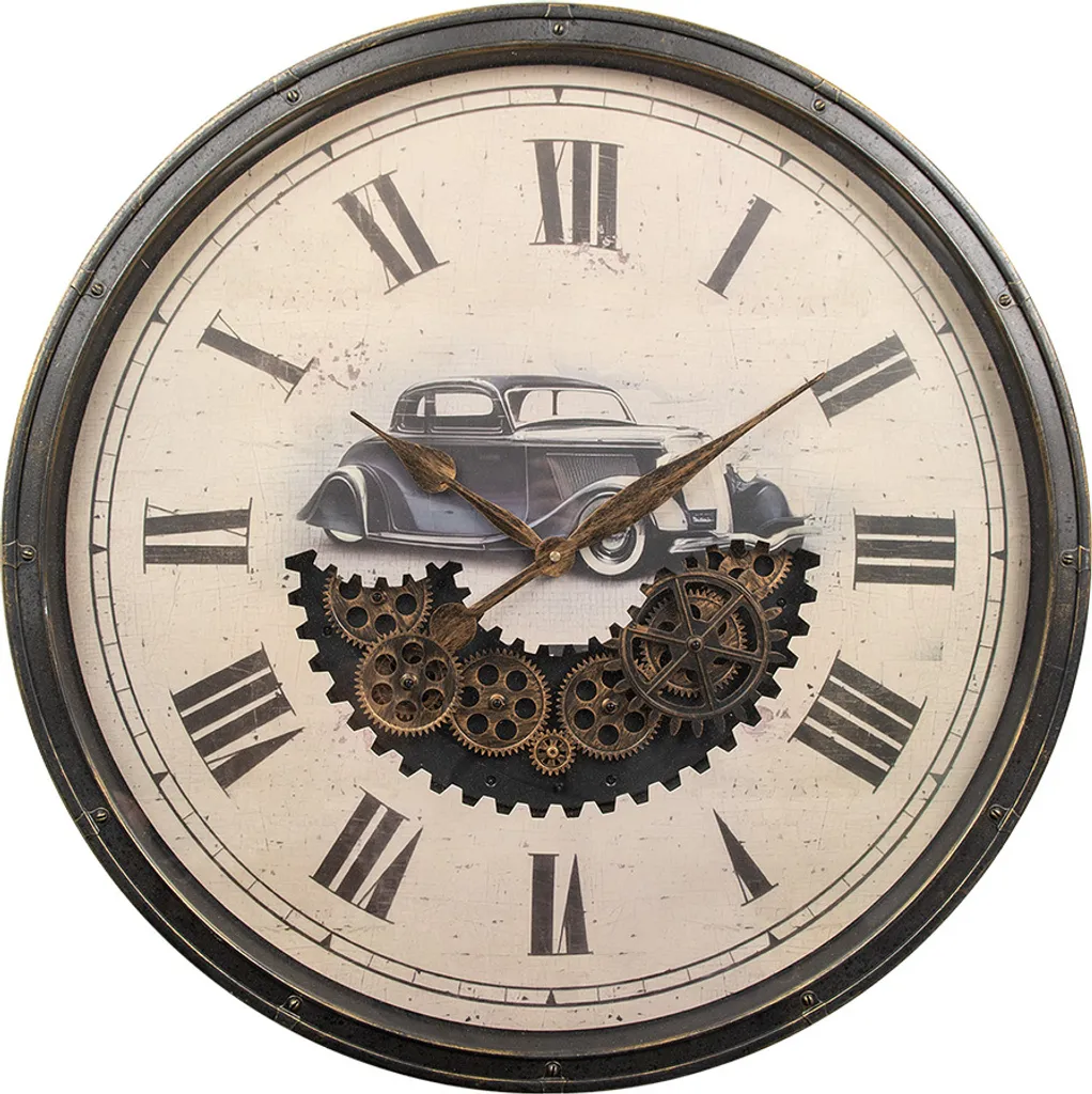 Orologio da parete Clayre & Eef Ø 76x8 cm Nero Beige Plastica