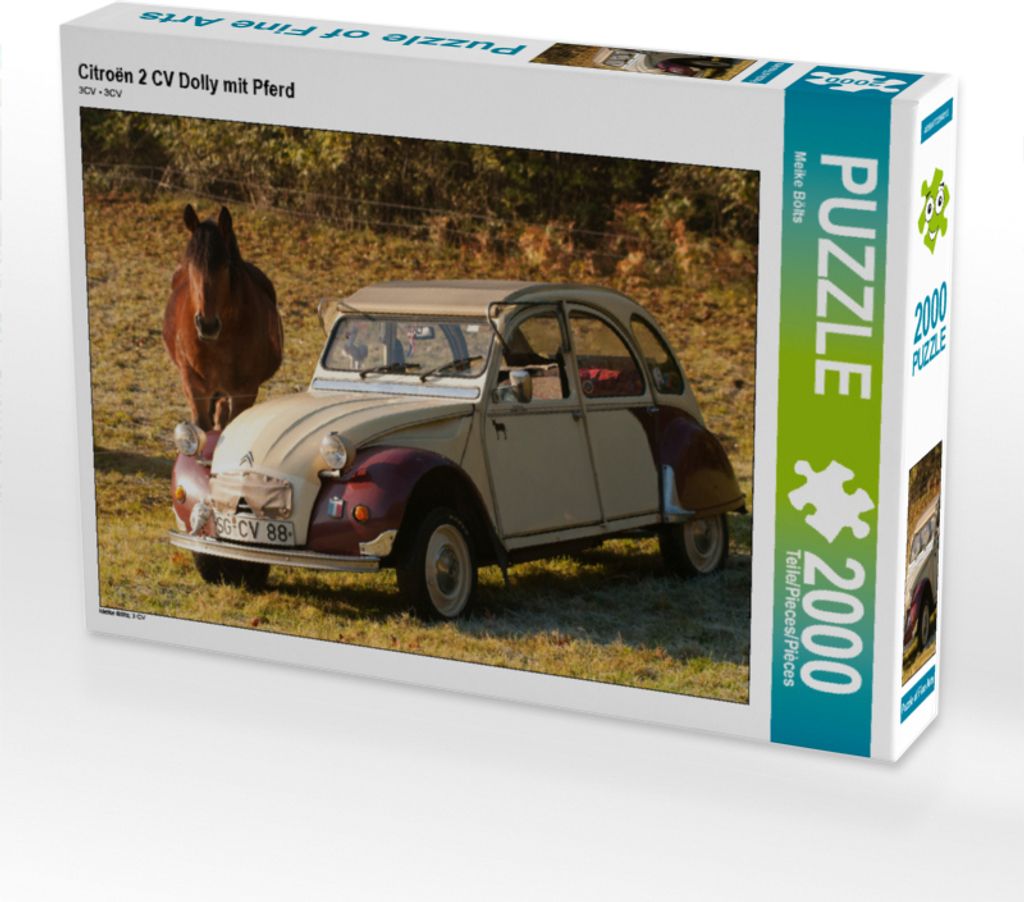 CALVENDO Puzzle Citroën 2 CV Dolly mit Pferd 2000 Teile Puzzle quer | 2000 Teile Lege-Größe 90x67cm Foto-Puzzle für glückliche Stunden