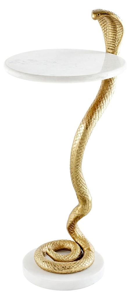 Runder Beistelltisch Wildlife Cobra - 65 cm - Gold Weiß - Marmor Schlangen-Skulptur - Handgefertigter Wohnzimmertisch