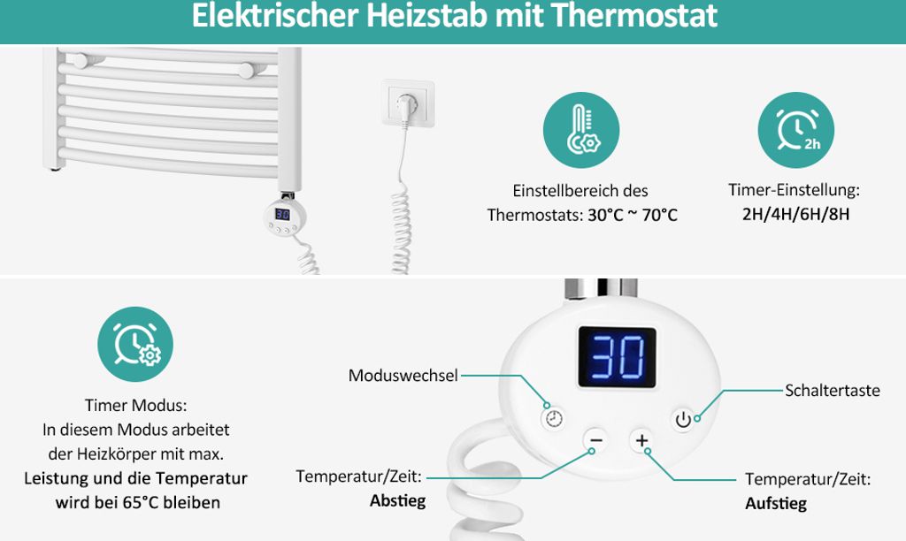 EMKE Elektrischer Badheizkörper Gebogen Badheizkörper Produktbild 5