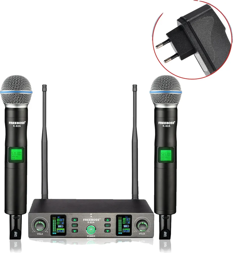Microphone sans fil cardioïde avec récepteur UHF et fréquences réglables