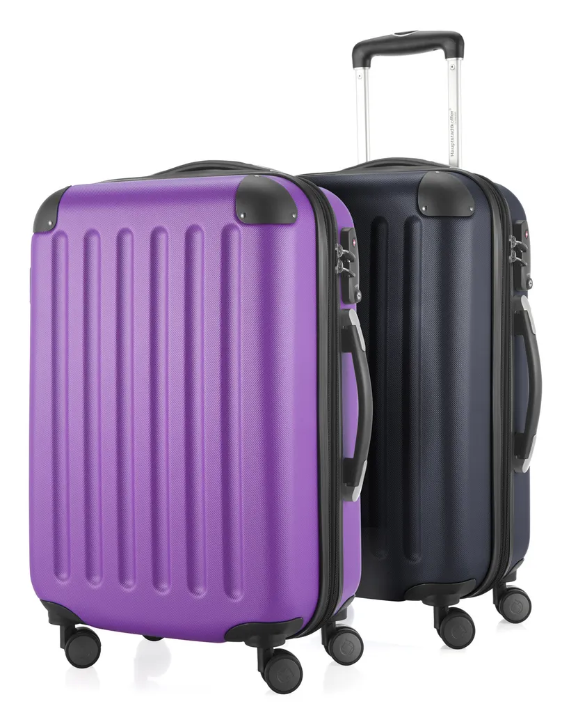 HAUPTSTADTKOFFER - Spree - 2 carrelli portabagagli con ripiegamento elastico, set di valigie da cabina, bagaglio a mano espandibile TSA, 4 ruote 55 cm, 42 litri, melanzana-blu scuro