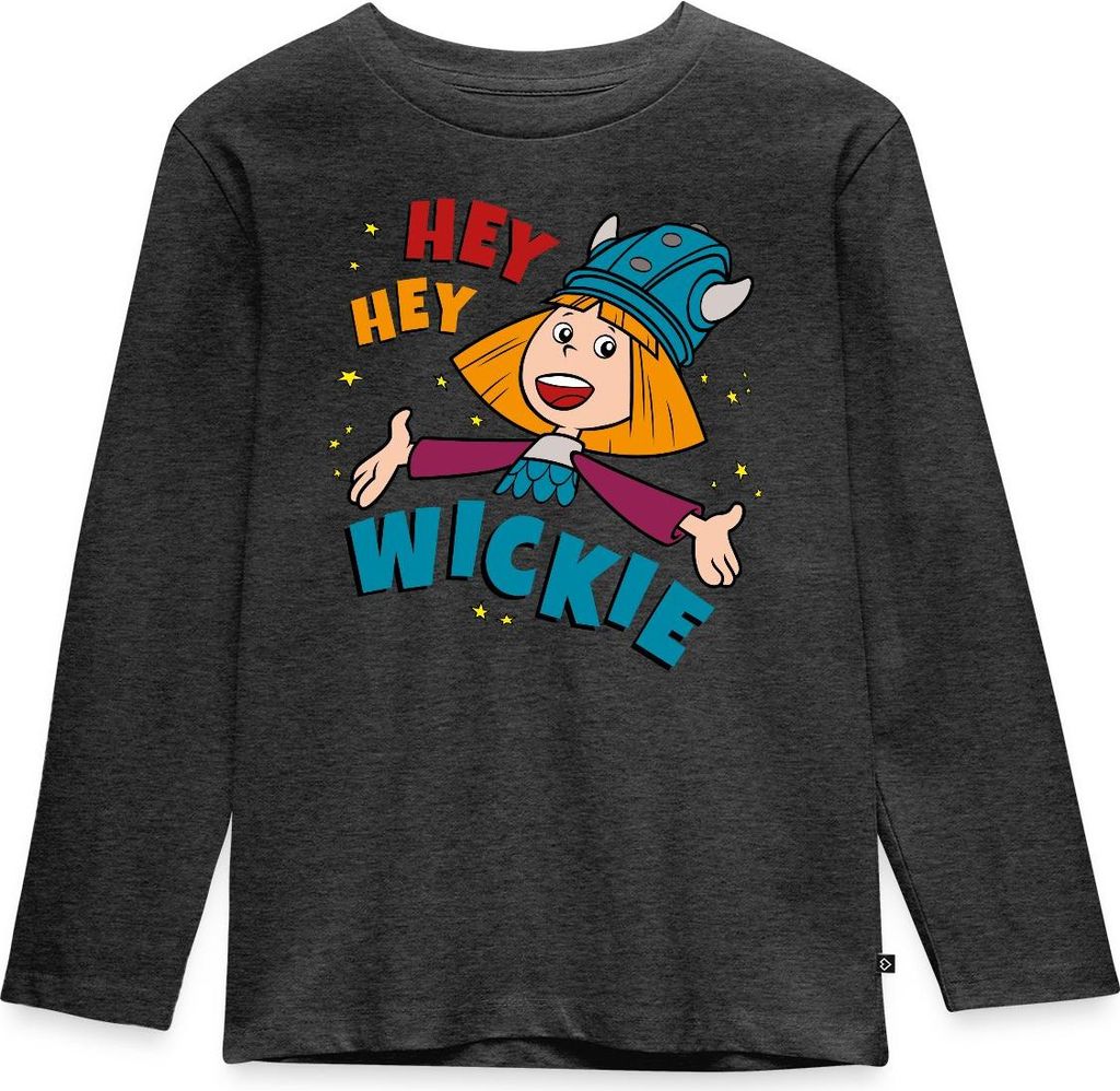 Spreadshirt Wickie Und Die Starken Männer Hey Hey Wickie Kinder Premium Langarmshirt, 122/128 (6 Jahre), Anthrazit meliert