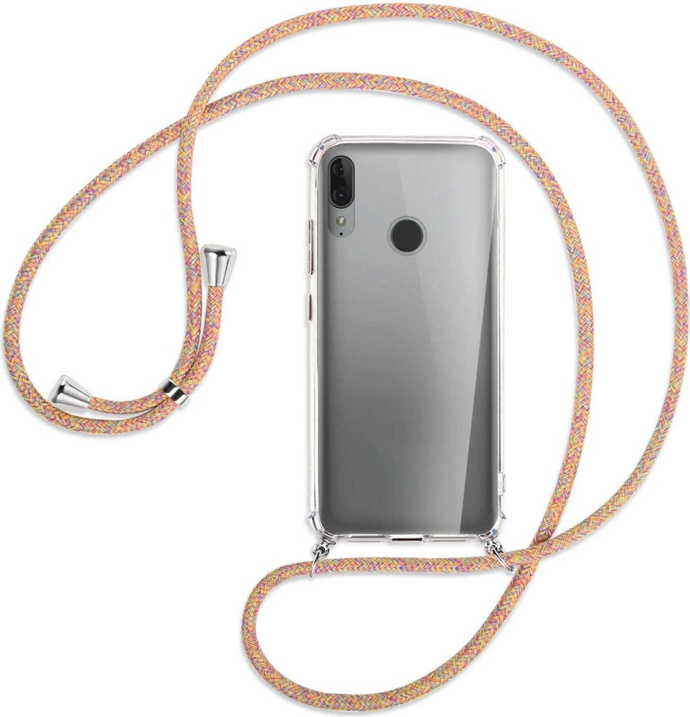 Handykette Backcover-Schutzhülle mit Band (Metall silberfarben) für Motorola Moto E6 Plus - Rainbow