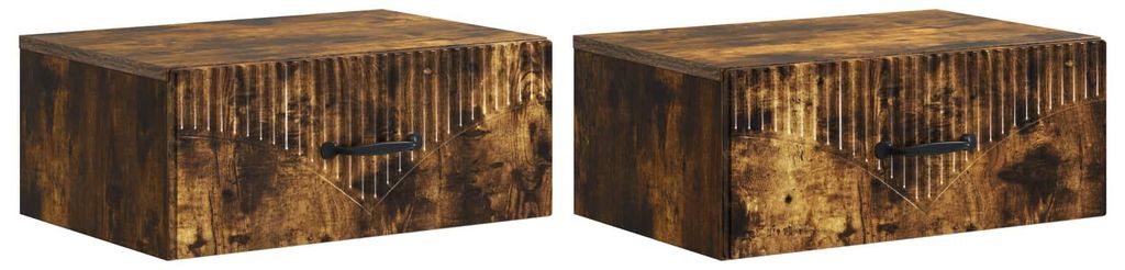 vidaXL Wandmontierter Nachttisch 2 pcs Geräucherte Eiche Holzwerkstoff