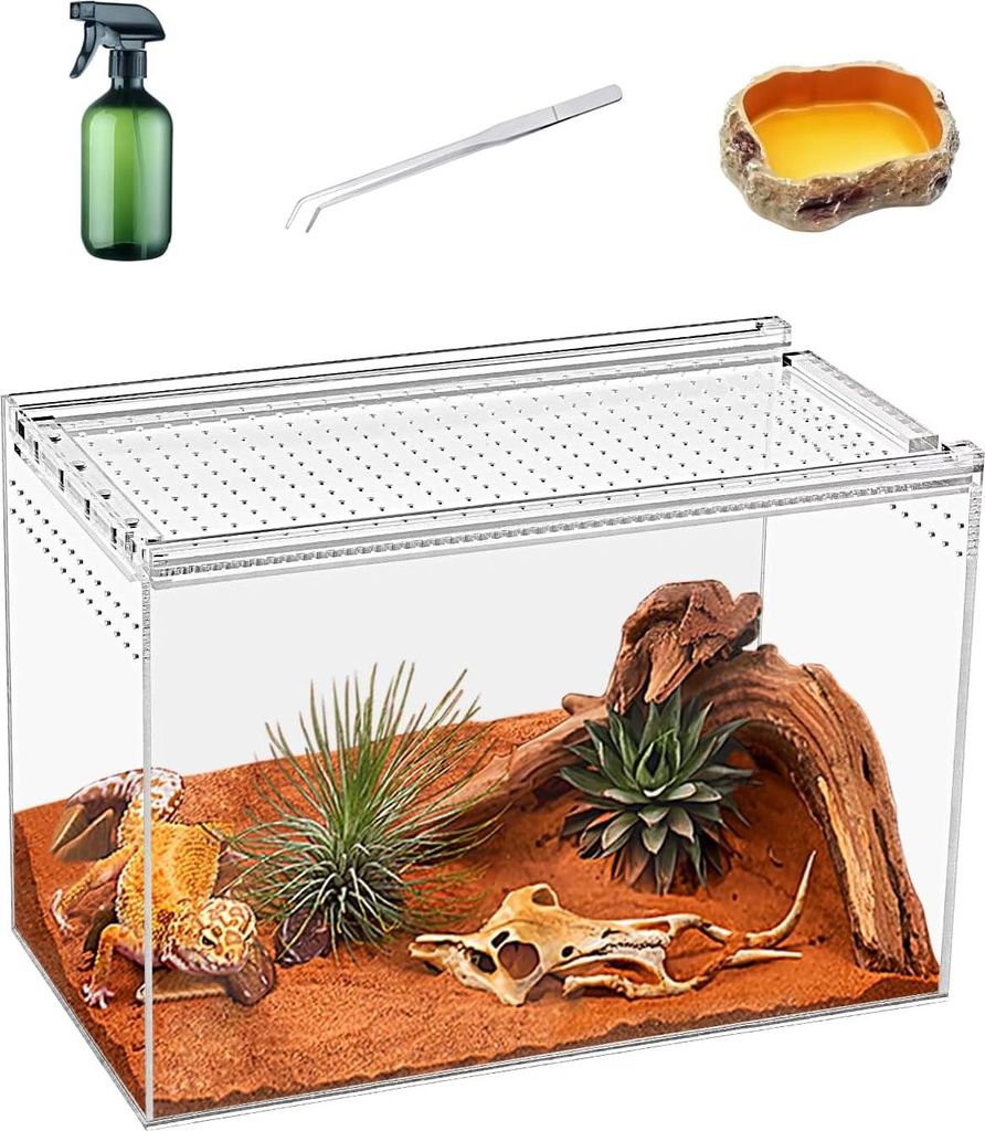 30x15x20cm Reptilien Terrarium - Magnetische Acryl Enclosure für Reptilien - Tarantula Hermit Crab Jumping Spider Iguana Luipaard Gecko Bearded Dr...