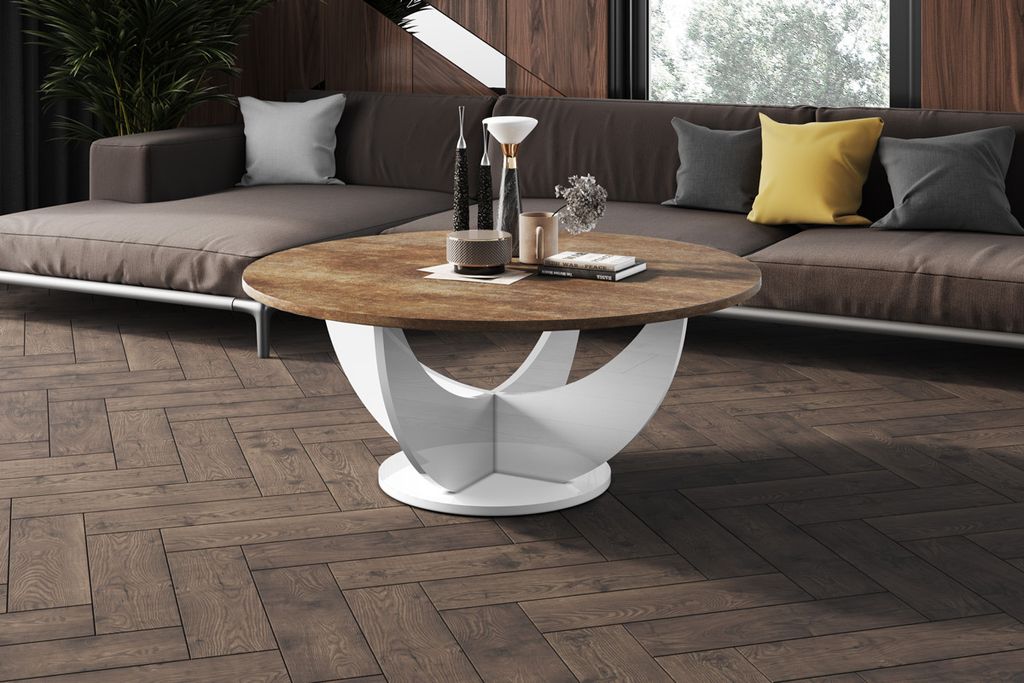 Design Couchtisch HRC-111 Hochglanz Wohnzimmertisch Highgloss Rund Tisch 100 cm x 45 cm