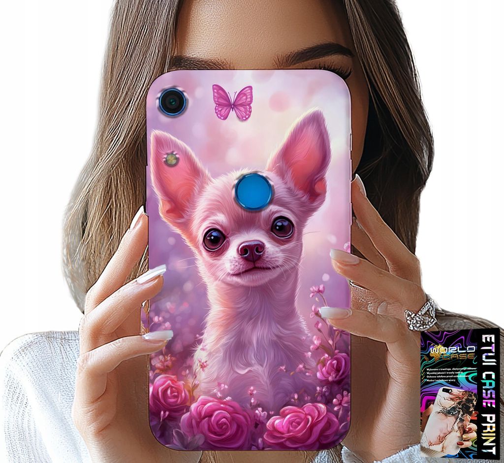 Fall Für Huawei Y6S - Niedlichen Chihuahua Auf Rosa Hintergrund Mit Blumen