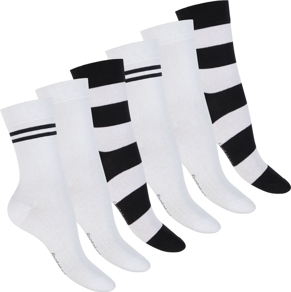 Footstar Damen Ringel Socken (6 Paar) - Weiß 35-38