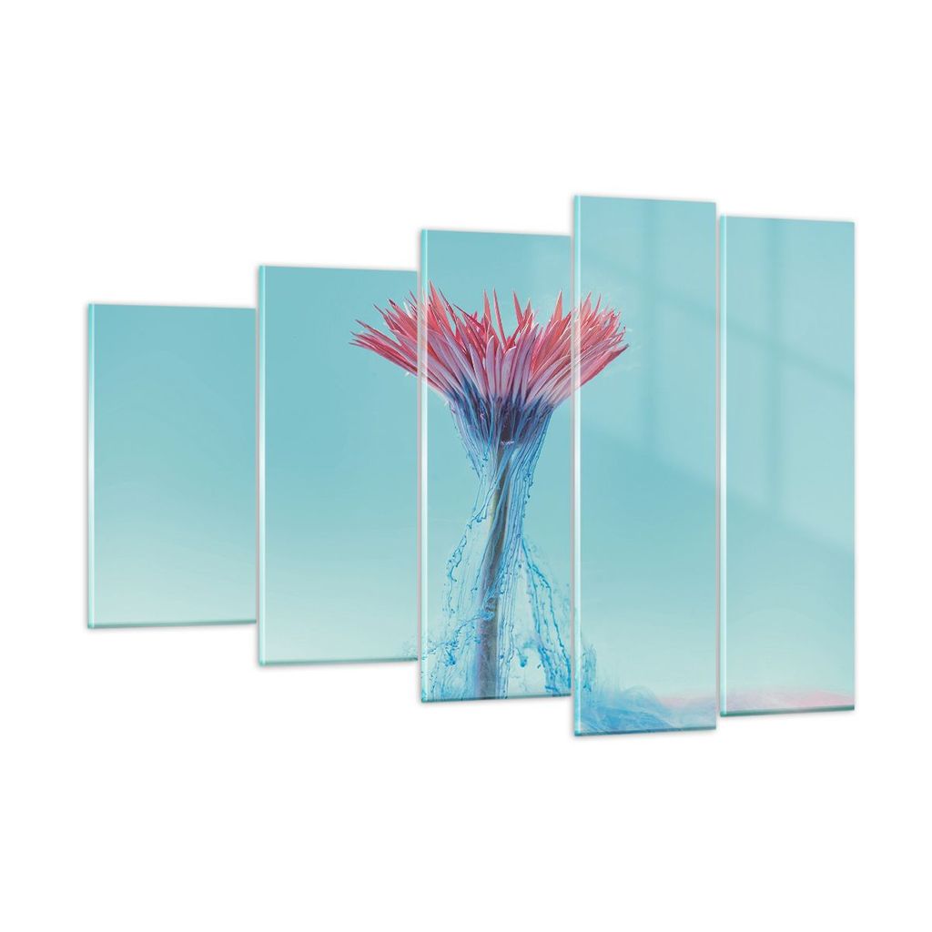 Bilder auf glas - 5 Teile - Rosa Gänseblümchen Tinte - 150x100cm - Glasbilder - Wandbilder - Bilder - zum Aufhängen bereit - Wanddekoration aus ...