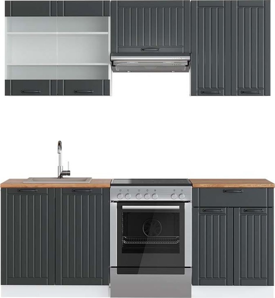 Küchenzeile Vicco Fame-Line Anthrazit Landhaus/Weiß 200 cm Produktbild 