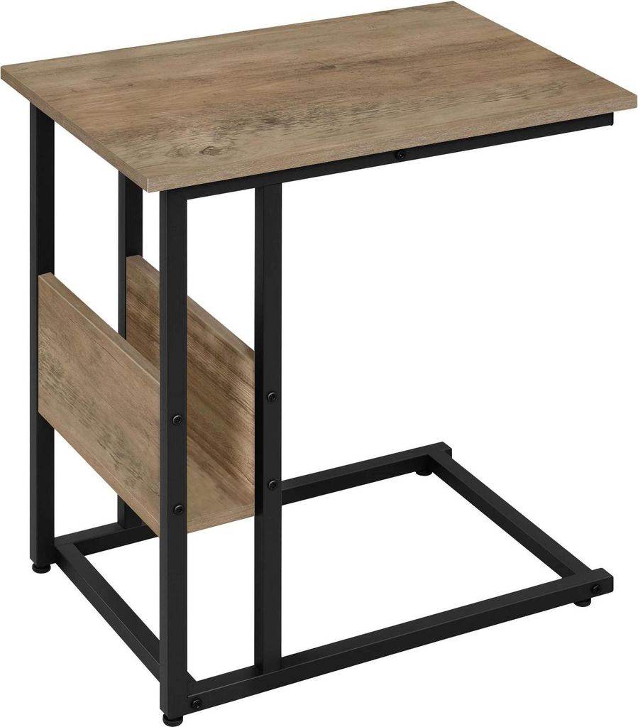 C-Form Tisch - Beistelltisch/Sofatisch/Nachttisch - Schmal mit Ablage - Rechteckig - Holz - Retro/Vintage Stil - Hellgrau