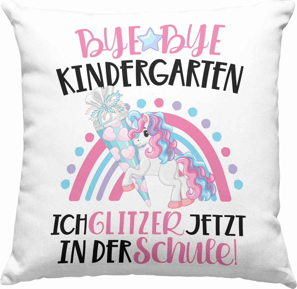Trendation - Schulkind 2022 Einhorn Einschulung Mädchen Geschenk Deko-Kissen mit Füllung 40x40 Schulstart 1. Schultag Schuleinführung Schulanfan...