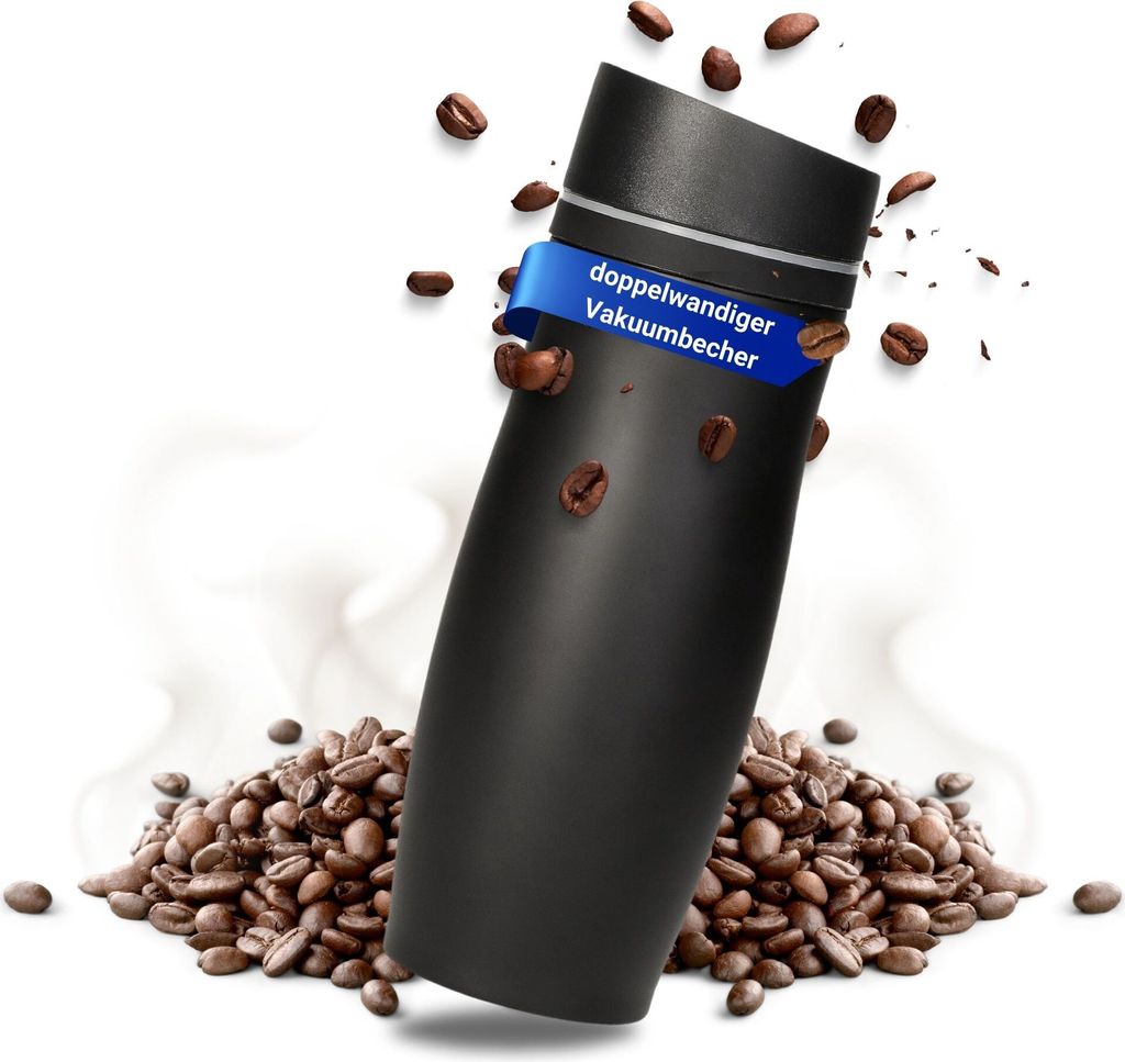 Edelstahl Thermobecher 350ml - 100% auslaufsicherer Isolierbecher - Kaffeebecher to go für den Alltag - Schwarz